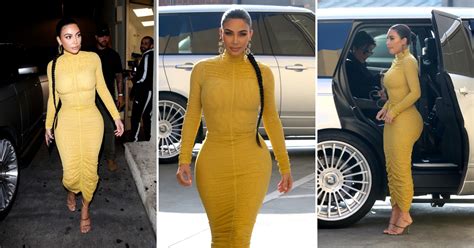 kim kardashian puts her curves on display in very tight yellow dress wowi news