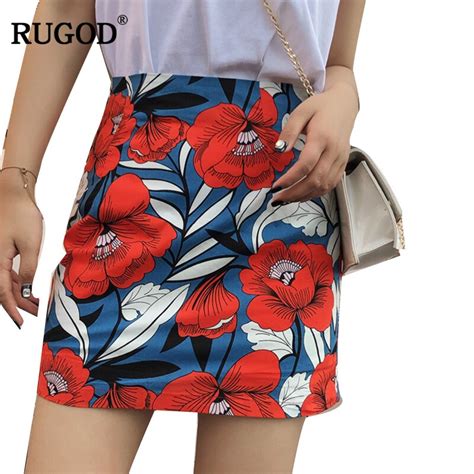 rugod new elegant floral print high waist mini skirt saia women 2018 summer casual slim holiday