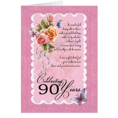 90th Birthday Greeting Card Roses And Butterflie Zazzle