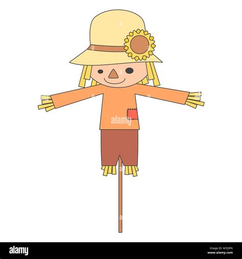 Cute Cartoon Scarecrow Isolated On White Background Vector Illustration
