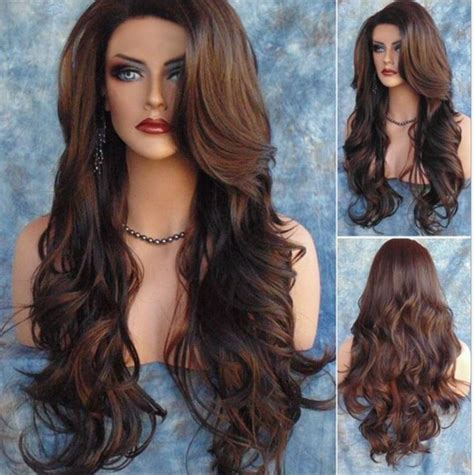 Brown Long Curly Synthetic Wig For Silicone Sex Doll Hair Sythetic