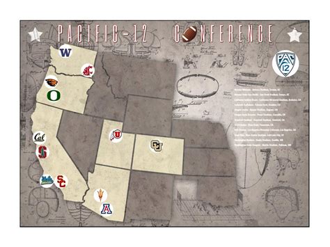 Pac12 Conference College Football Stadiums Teams Location Etsy