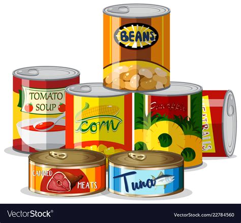 Stock up on canned meats, they can be added to recipes, fried, baked, microwaved, or eaten right out of the can. Set of canned food Royalty Free Vector Image - VectorStock