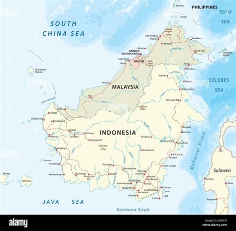 Vector Road Map Of Island Borneo Kalimantan Stock Vector Image And Art