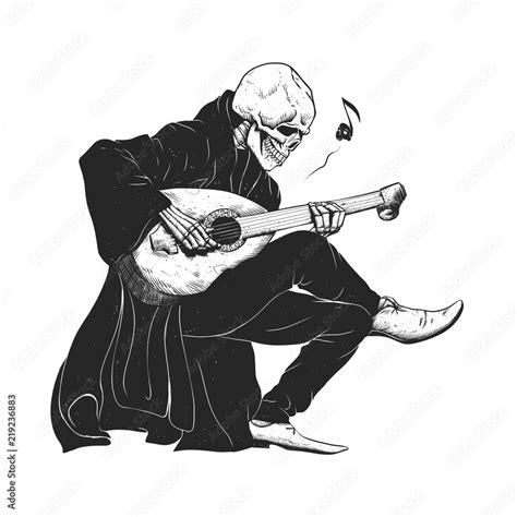 Minstrel Playing Guitargrim Reaper Musician Cartoongothic Skull