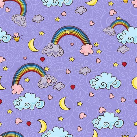 Cloud Background Rainbow Seamless Pattern Cartoon Vector Illustration