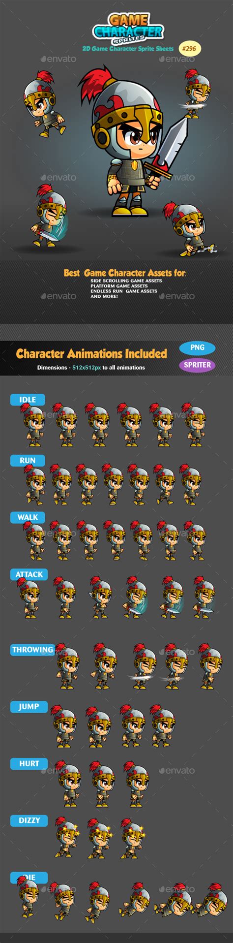 Knight 2d Game Character Sprites 296 By Pasilan Graphicriver