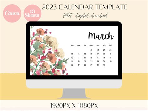 2023 Canva Calendar Template Digital Calendar Editable Etsy Canada