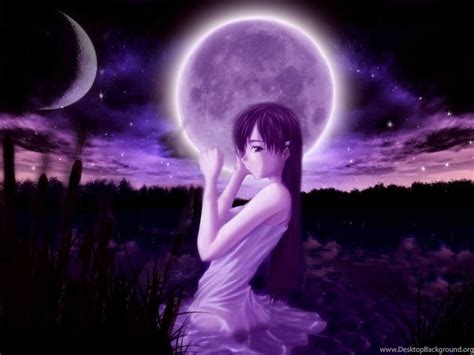 Purple Moon Anime Girls Wallpapers Desktop Background