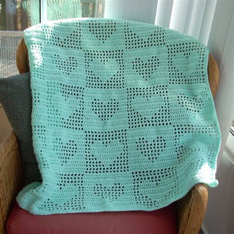 Free Shipping Filet Crochet Tender Hearts Baby Or Lap Afghan Etsy In