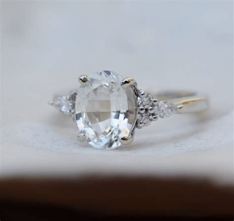 White Sapphire Engagement Ring Ct Oval Diamond Ring White Etsy