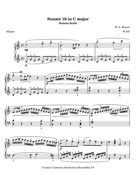 Piano Sonata No16 Movement 1 K545 Free Sheet Music By Mozart Pianoshelf