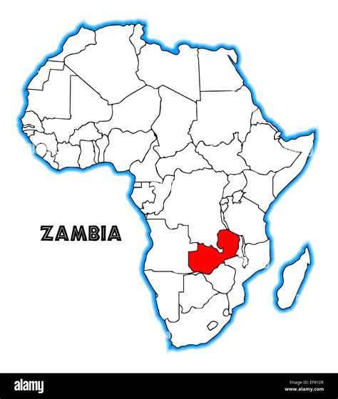 Zambia Outline Inset Into A Map Of Africa Over A White Background Stock