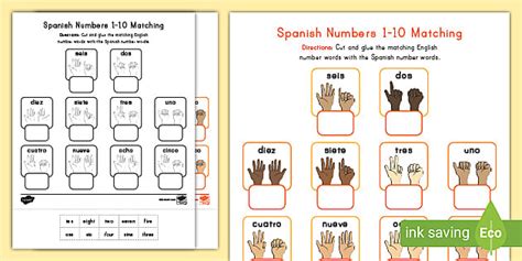 Spanish Numbers 1 10 Matching Activity Twinkl Usa Twinkl