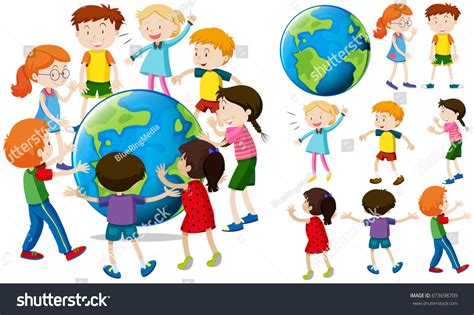 Children Around Earth Illustration Stock Vector Royalty Free
