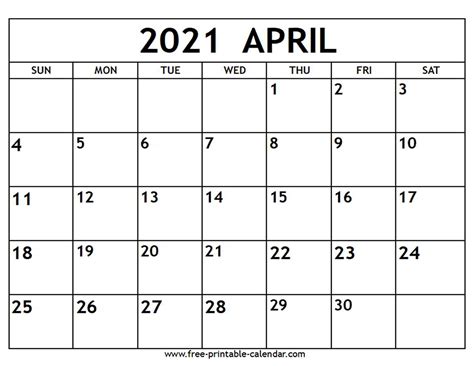 April 2021 Calendar Calendar Printables Free Templates