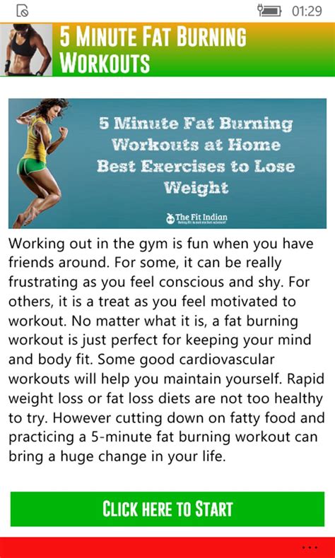 5 Minute Fat Burning Workouts For Windows 10 Mobile