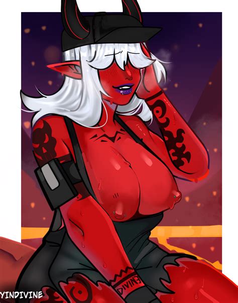 Rule 34 Breasts Breasts Out Desdemona Fortnite Female Female Only Horn Purple Lipstick Red