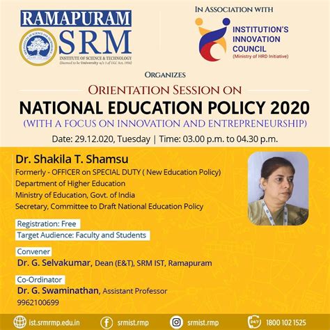 Orientation Session On National Education Policy Srm Ramapuram Srmist Ramapuram