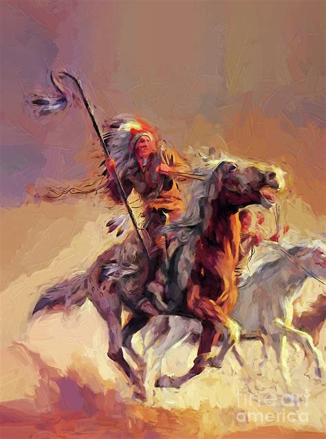 Native American Fighting On Horse Painting By Gull G Pixels