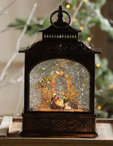11 Inch Lighted Snow Globe Traditional Nativity Scene With Swirling