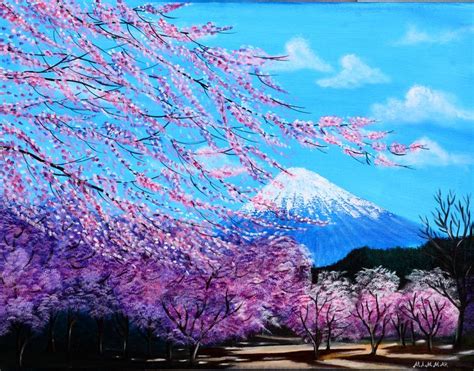 Fuji Mountain And Cherry Blossom Mammar Paintings And Prints