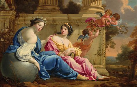 The Muses Urania and Calliope, 1634 Painting by Simon Vouet