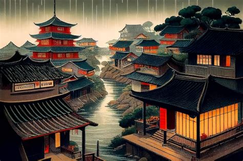 Premium Photo Illustration Of Traditional Chinese Houses Ancient