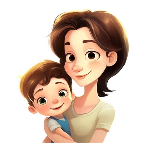 Premium Ai Image Cartoon Mother And Son Hugging Each Other Generative Ai