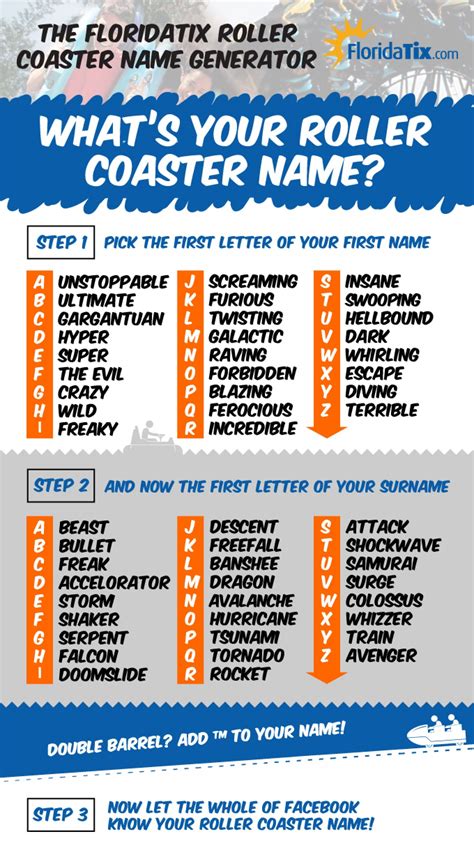 If so, please enter your email address. FloridaTix | Infographics - Roller Coaster Name Generator ...