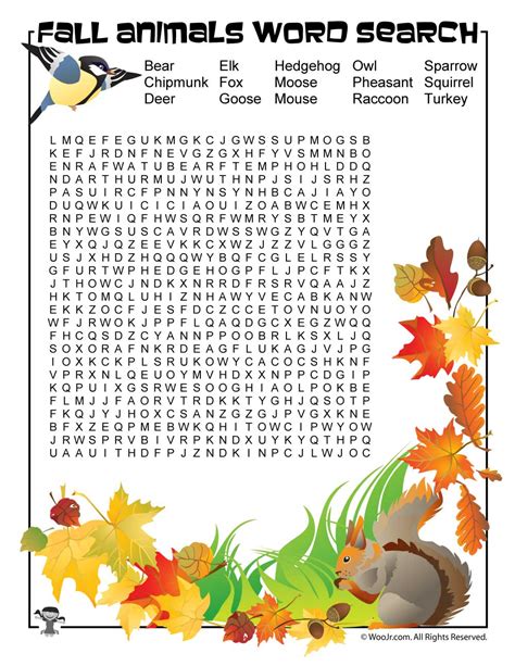 Fall Animals Word Search Woo Jr Kids Activities