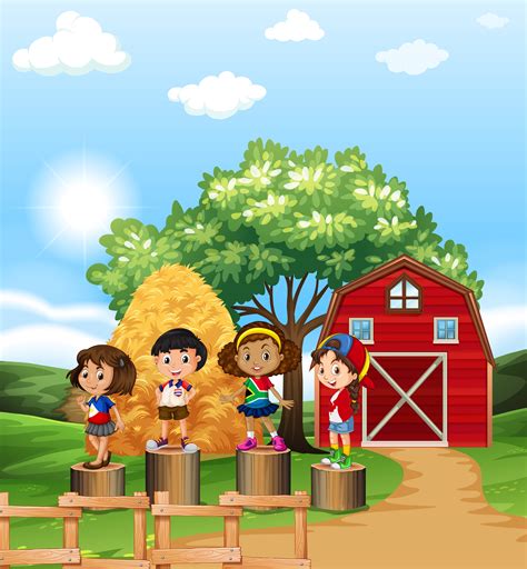 Scene With Kids In The Farm 648795 Vector Art At Vecteezy