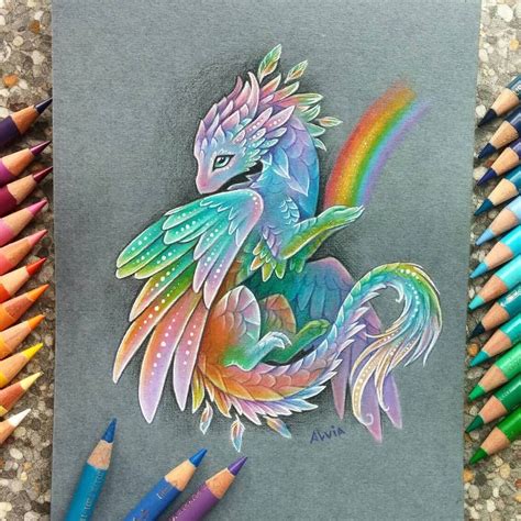 Rainbow Dragon By Alviaalcedo On Deviantart Cute Dragon Drawing
