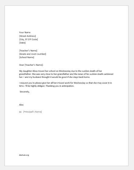 Excuse Letters For Childs Absence From School Download