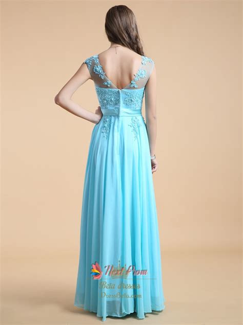 Aqua Blue Bridesmaid Dresses With Lace Cap Sleeveslong Aqua Blue Prom