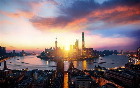 Shanghai Lujiazui Huangpu River Sunset Scenery Hd Wallpaper Peakpx