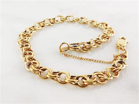 Vintage Gold Charm Bracelet 14k Gold Bracelet Double Link Bracelet