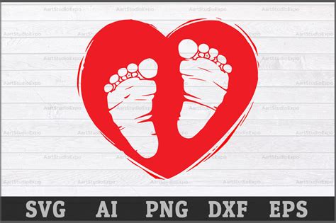 Baby Footprints With Heart Svgdxfepspngand Pdf Filesbaby Svg