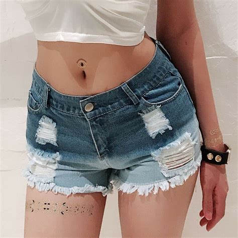 Popular Blue Women Slim Hip Sexy Shorts Gym Fitness Shorts Mini High Waist Ripped Summer Lady