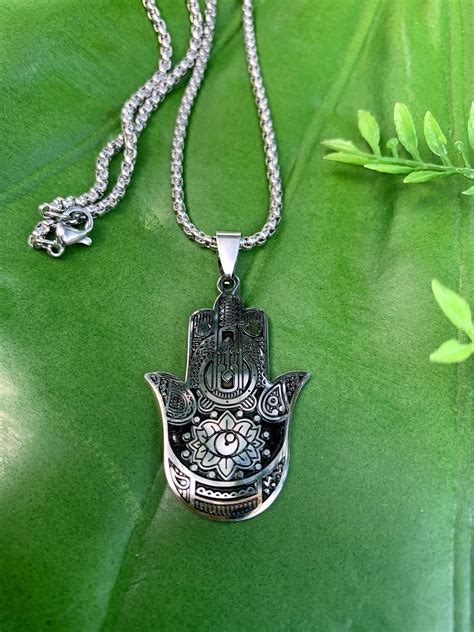 Hamsa Hand Necklace Silver Hand Of Fatima Necklace Hand Of