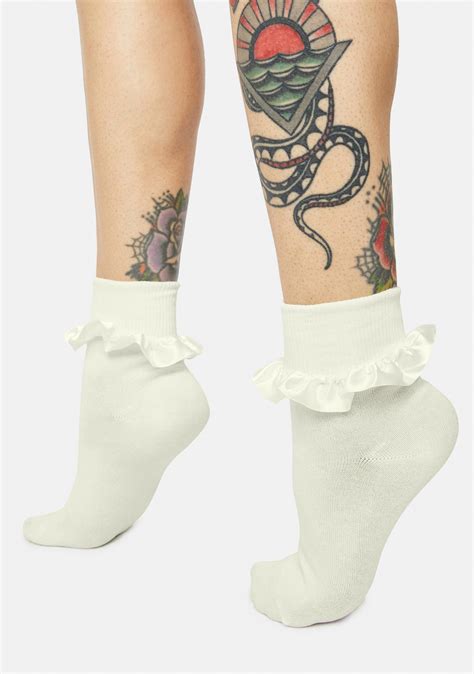 Ruffle Cuff Ankle Socks White Dolls Kill