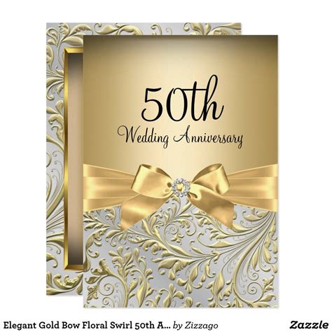 Each candle favor measures 3 1/2 x 2 1/4 and has a frosted white glass candle holder with a white tea light candle resting in a gold metal coiled wire. Elegant Gold Bow Floral Swirl 50th Anniversary Invitation ...