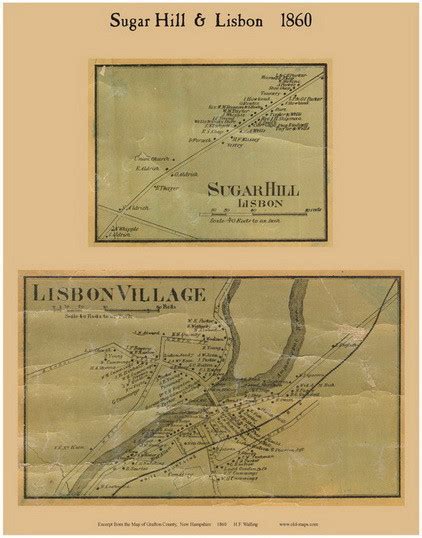 Sugar Hill And Lisbon Villages New Hampshire 1860 Old Town Map Custom