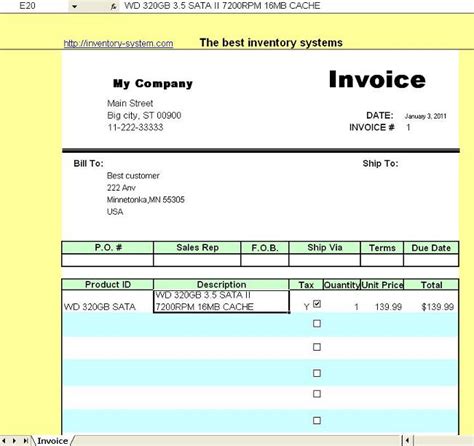 Inventory Software Systems Free Excel Invoice Template