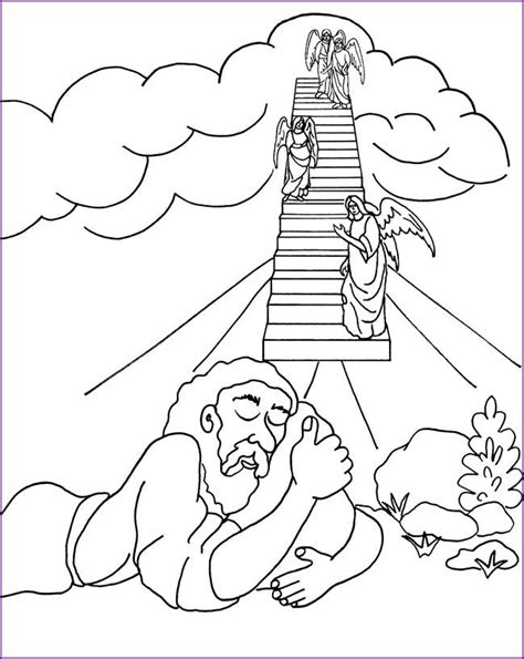 From creation to revelation, these bible coloring pages take you through the scriptures in a year. Jacob Ladder - Coloring Page - SundaySchoolist