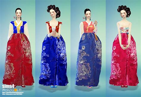 Korean Traditional Costumeshan Bok Set한복 세트여성 의류 Sims4 Marigold