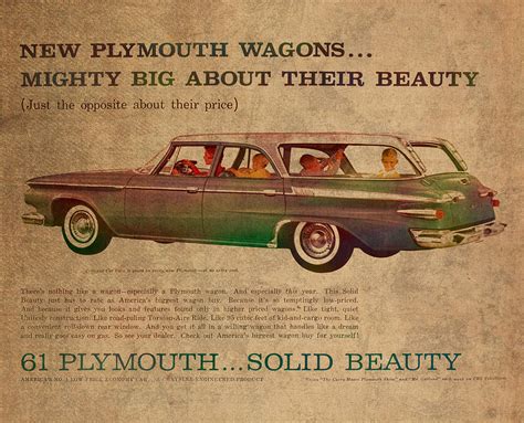 Vintage Car Advertisement 1961 Plymouth Wagon Ad Poster On Worn Faded