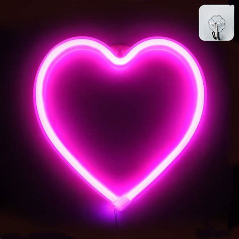 Xiyunte Neon Heart Light Pink Heart Neon Sign Battery Operated Or Usb Powered Heart Neon Lights