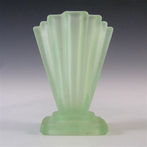 Bagley 334 Art Deco 4 Frosted Green Glass Grantham Vase £3325