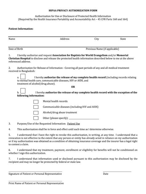 Fillable Online Hipaa Privacy Authorization Form Authorization For Use